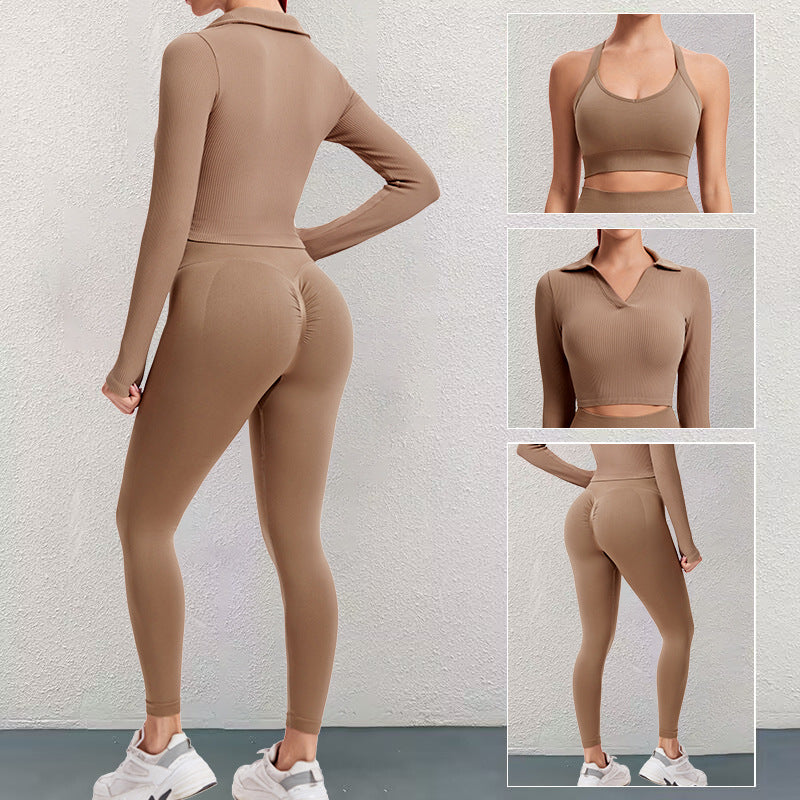 Yoga Clothes Three Piece Suit Workout Sexy Running Long Sleeve Coat Cross Backless Bra Workout Clothes