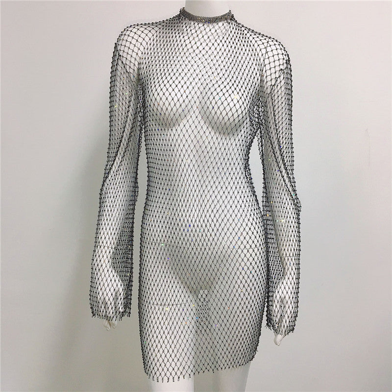 Women Grid Rhinestone Fishnet Dress Sexy Bikini Cover Up Fishnet Beach Global Fashions GC Women Grid Rhinestone Fishnet Dress Sexy Bikini Cover Up Fishnet Beach Global Fashions GC