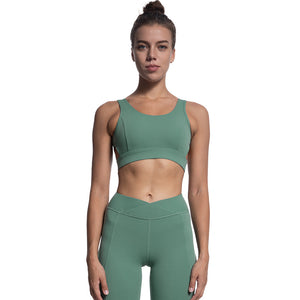 Tight Bare Back Sports Bra Cross Waist Double Pocket Sports Pants Yoga Suit