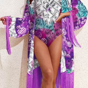 Swimwear Dollar Printed Long Sleeve Tassel Beach Sun Protection Clothing