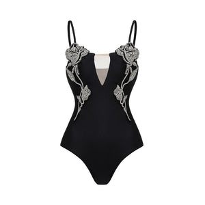 Solid Color One Piece Swimsuit Women Diamond Handmade High Quality Swimsuit