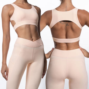 Tight Bare Back Sports Bra Cross Waist Double Pocket Sports Pants Yoga Suit