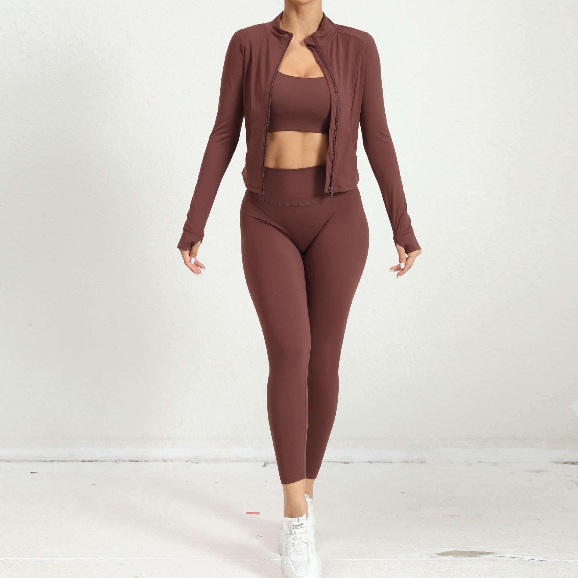 Winter Outdoors Sports Skinny Yoga Clothes Suit Nude Feel Fitness Clothes Shockproof High Waist Yoga Clothes Three Piece Suit