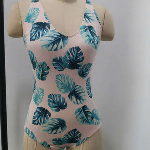 One Piece Swimsuit Sexy Deep V Plunge Yellow Bottom Small Floral Print Spring Bathing Suit Movable Strap Swimsuit