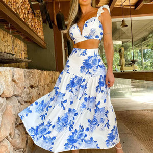 Dress Women Summer V Neck Spaghetti Strap Floral Sleeveless Casual Split Long Maxi Dress Halter Cover Up