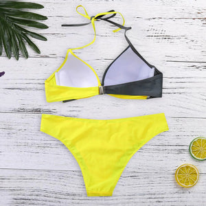 2024 New Halter Bikini Set Short Swimsuit Women High Waist Swimwear  Split Bikini Color Matching Sleeveless Sexy Swimsuit