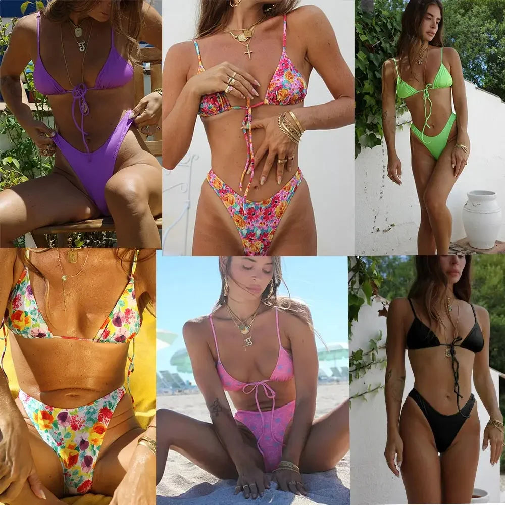 Micro Brazilian Mini Bikini Set Swimming Suits Pads Bikinis 2024 Push Up Bathing Suits Coffee String Swimwear Women Swimsuit