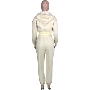 Sexy Crop Jackets Two Piece Pant Set Joggers Women Winter Tracksuits Elegant Outfits Hoodie Coats 2 Piece Pant Sets Outfits