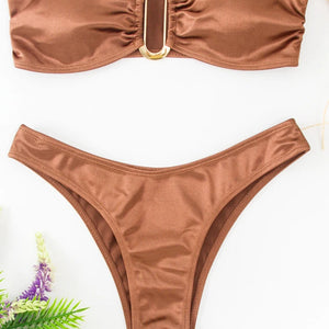 OIINAA Bathing Suit Women Sexy Solid U Shaped Swimwear Strapless Bikini Set Beachwear Female Two-pieces Summer Swimsuit Biquinis