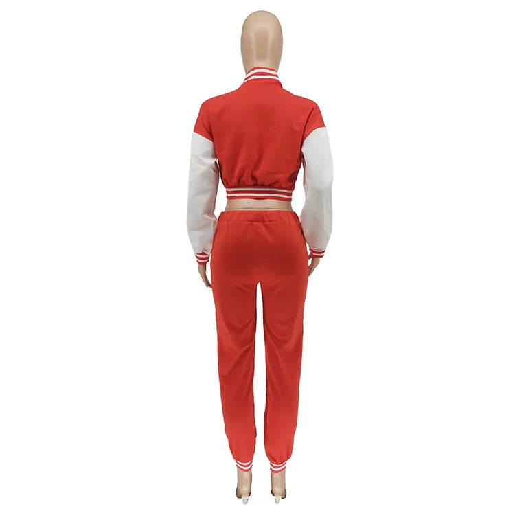 Patchwork Letter Printing Joggers Leisure Two-Piece Set Women's Sports Training Jogging Uniform Baseball Uniform Suit