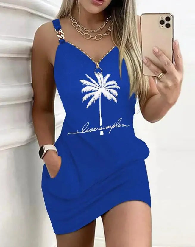 Elegant Dresses for Women Sexy V-Neck Zipper Design Textured Suspender Mini Dress New Fashion 2023 Summer Casual Female Clothing