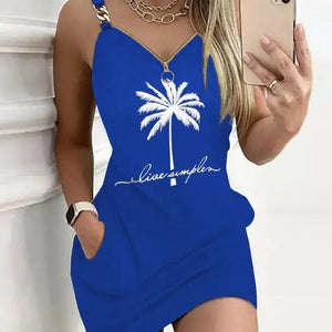 Elegant Dresses for Women Sexy V-Neck Zipper Design Textured Suspender Mini Dress New Fashion 2023 Summer Casual Female Clothing