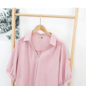 Plus Size 2024 New Clothing Short-Sleeved Women Loose Appear Thin Personality Fashion Double Color Blouses Female Casual K3199