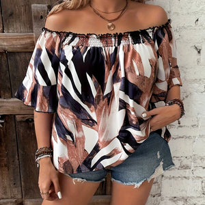 Plus Size Summer Elegant Shirt Off the Shoulder Casual Fashion Vacation Tops Female Curve Clothing