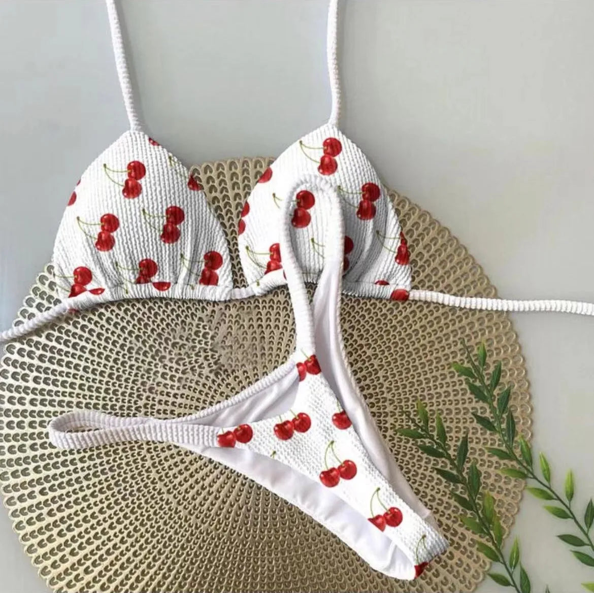 Swimwear Women Cute  Cherry Print Brazilian Thong Bikini Set Sexy Thong Swimsuit Two Pieces Bathing Suit Women 2023 Beach Wear