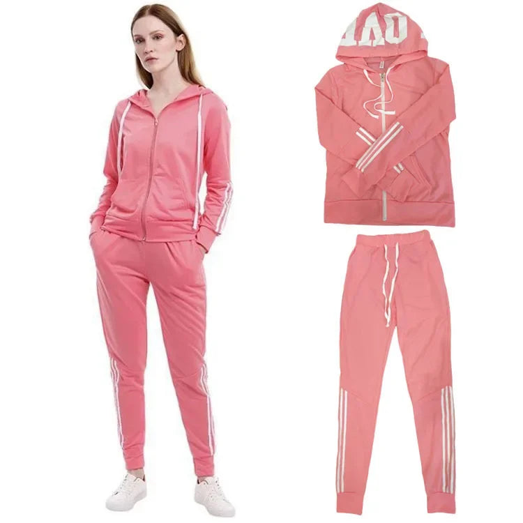 Women Sportswear Two Pieces Set 2023 Autumn Fashion Solid Color Zip Up Sweatshirts Casual Training Jogging Female Outerwear Suit