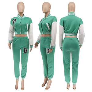 Patchwork Letter Printing Joggers Leisure Two-Piece Set Women's Sports Training Jogging Uniform Baseball Uniform Suit