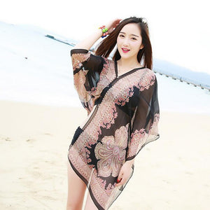 Woman Chiffon Blouse Fashion Women Scarf Shawl Printed Sunscreen Sun Protection Shawl Beach Shawl Soft Loose Bikini Cover Tops