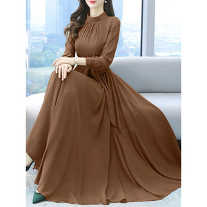 ZANZEA Autumn Women Fashion Party Dress Long Sleeve A-line Long Sundress Solid Holiday Maxi Dresses Vestidos Femme Vintage Robe