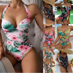 New 2024 Summer Swimwear Women One Piece Sexy Flower Pint Beach Outfits Women Slim Fit Swimsuit for Girls Beachwear Sexy Bikinis