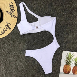 Jumpsuit Hollowed Out Sexy Bra Piece One Bikini One Shoulder Beach Swimwear Women Padded Swimwears Solid Tankinis Sets