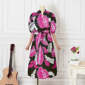 Plus Size 5XL VONDA Maxi Long Dress 2024 Summer V-Neck Printed Puff Sleeve Dress Women Sundress Casual Belted Robe Vestido