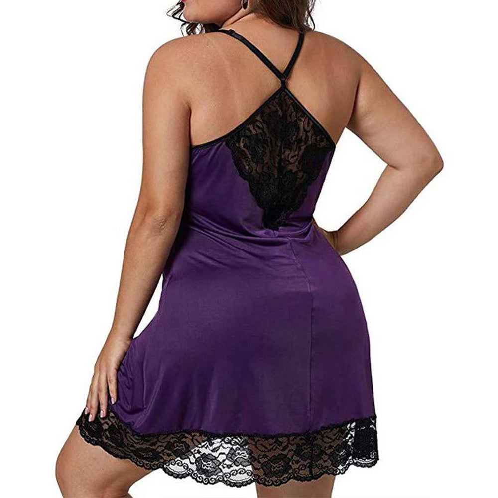 Plus Size Sexy Club Basis Dress for Women 2023 Large Size Lace Camisole Pajamas Short Mini Skirt Sleepwear Female Clothing