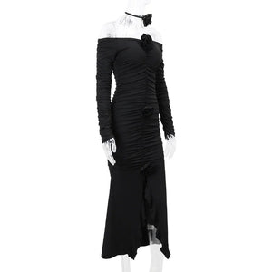 Feminine U-neck tie-back long-sleeved dress