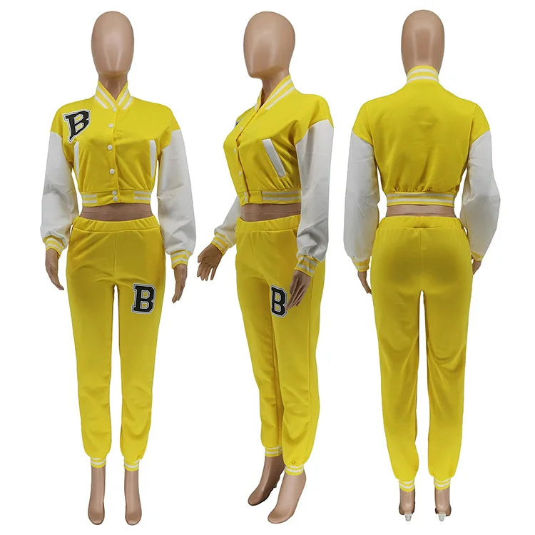 Patchwork Letter Printing Joggers Leisure Two-Piece Set Women's Sports Training Jogging Uniform Baseball Uniform Suit