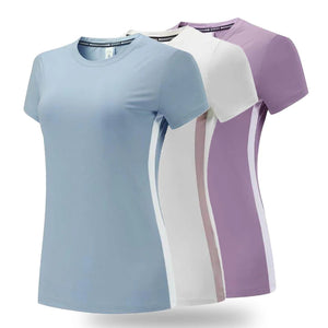 (S-2XL)Women Quick Dry Ice Silk Sport T-shirt Breathable Yoga Tees Shirts Gym Workout Running Short Sleeve Fitness Tops MM715