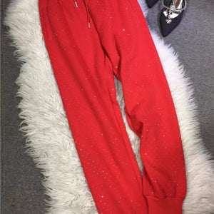 Plus Size L-4XL 150KG Women's Fleece Sweatpants 2024 New Red Diamond Stamping Harem Pants Autumn/winter Casual Female Trousers