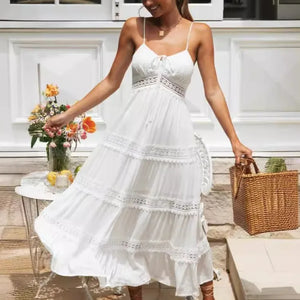 Summer New Women Boho Dress Fashion Spaghetti Strap White Beach Party Dress Robe Femme 2024 Elgeant Casual Female Vestidos