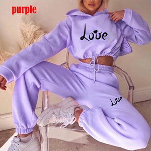 Womens Love Print Hoodie + Sweatpants 2-piece Sweat Suits Tracksuits Jogging Sports Suits Baseball Uniforms Track Suits Jogger