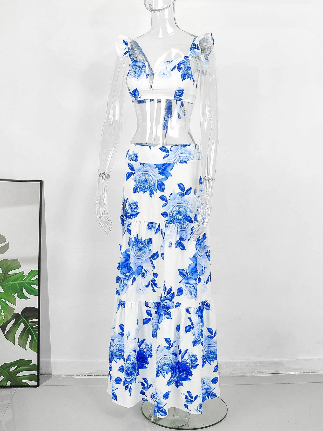 Dress Women Summer V Neck Spaghetti Strap Floral Sleeveless Casual Split Long Maxi Dress Halter Cover Up