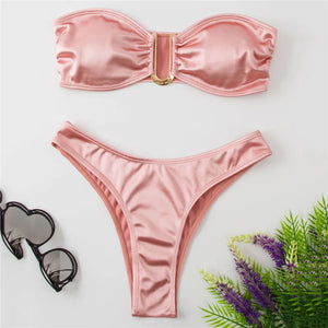 Sexy U Shaped Bandeau Bikinis Set Mujer Strapless Swimwear Women Gold Swimsuit Bathing Suit Biquinis Brazilian Bikini Swim 2024