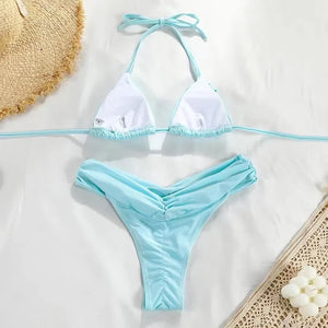 2023 Sexy Micro Bikinis Women Halter Brazilian Bikini Set Female Pleated Swimsuit New Triangle Swimwear Beach Wear Bathing Suit