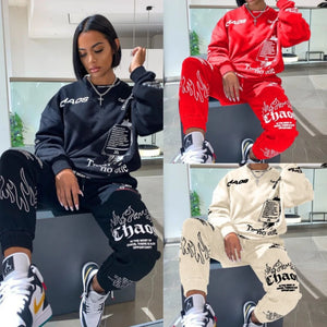 Women Outfit Letter Print Loose 2 Two Piece Set Streetwear Tracksuit Sweatshirt Joggers Pants Matching Ensemble Femme 2 pieces