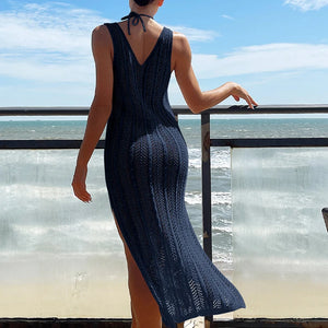 Summer Knitted Beach Dress Women Elegant Fashion Long Dresses Summer Slim Bohemian Holiday Outfits 2024 Beachwear Cover Ups