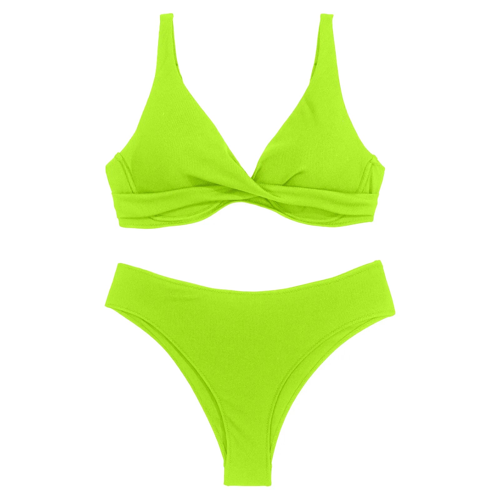 Women's Cross Bandage Bikinis Sets Sexy Push-Up Tankini Swimsuits High Waist Solid Color Swimwears 2024 Maillot De Bain Femme