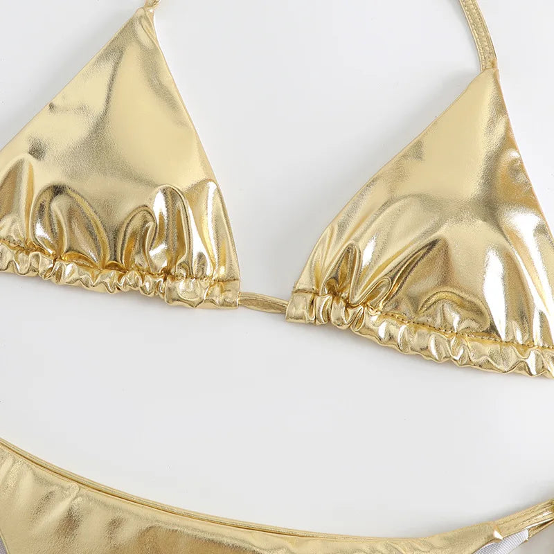 Sexy Brozing Gold Bikinis Sets Women Push Up Micro Bikini Swimsuit 2024 Brazilian Beach Bathing Suit Tie Side Triangle Swimwear