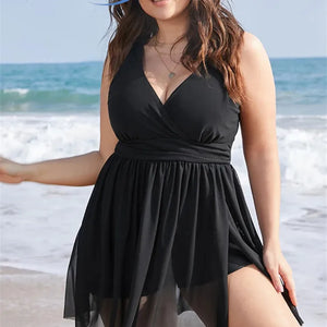 Women's Plus Size Swimsuit 2024 Stylish Swimwear One Piece Tankini V-Neck Split Hem Swim Dress Large Size Bodysuit Beach Wear