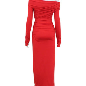 CNYISHE Red Strapless Sexy Club Women Dresses Slash Neck Long Sleeve Sheath Outfits Fashion Slim Bodycon Female Vestidos Robes