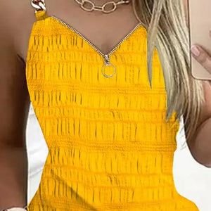 Elegant Dresses for Women Sexy V-Neck Zipper Design Textured Suspender Mini Dress New Fashion 2023 Summer Casual Female Clothing