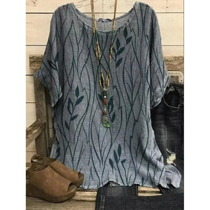 Plus Size 1XL-8XL Women Casual Loose Leaves Print Blouse T-shirt Ladies Fashion Vintage Blouse Unique Half Sleeves Top Shirts