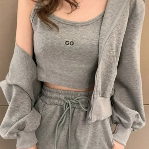 Plus Size Casual Sportswear Women's Autumn New Loose-fit Slimming Sweatshirt Jacket Vest Trousers Three-piece Set Stylish