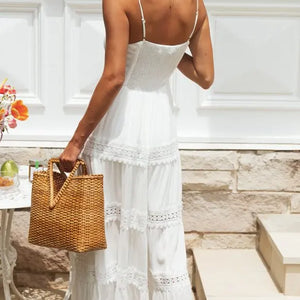 Summer New Women Boho Dress Fashion Spaghetti Strap White Beach Party Dress Robe Femme 2024 Elgeant Casual Female Vestidos