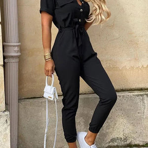 New Summer Jumpsuit Women Elegant Casual Lapel Buckle Printed Female Jumpsuit Woman Trousers Playsuit Overalls Bodysuit Romper