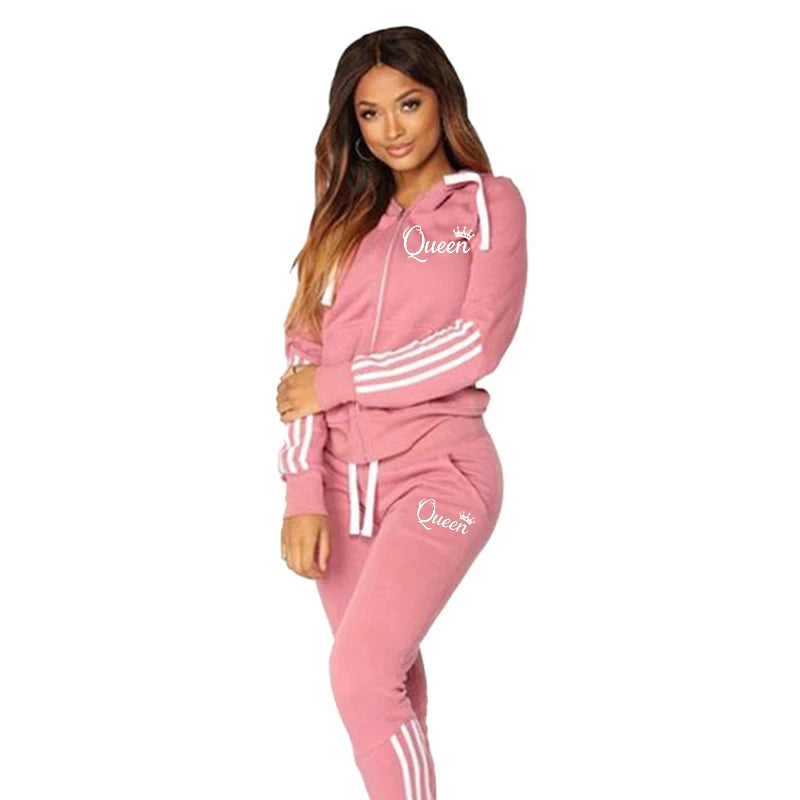 Fashion Casual Sweatsuits for Women Two Pice Set Tracksuit Jogging Suit Zipper Long Hoodies Running Sportswear High Street Pant