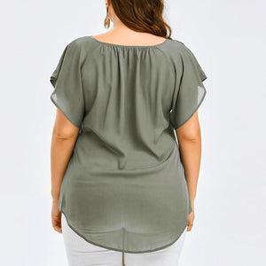 Plus Size Women Blouse V Neck Flare Sleeves Casual Top Lady dresses for women plus size women clothing Large Size 4XL 5XL