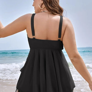 2024 Plus Size Two Piece Tankini Set Woman Swimsuit Knotted Front Ruffle  Swim Dress Abdomen Control Chubby Swimwear 2 Pieces